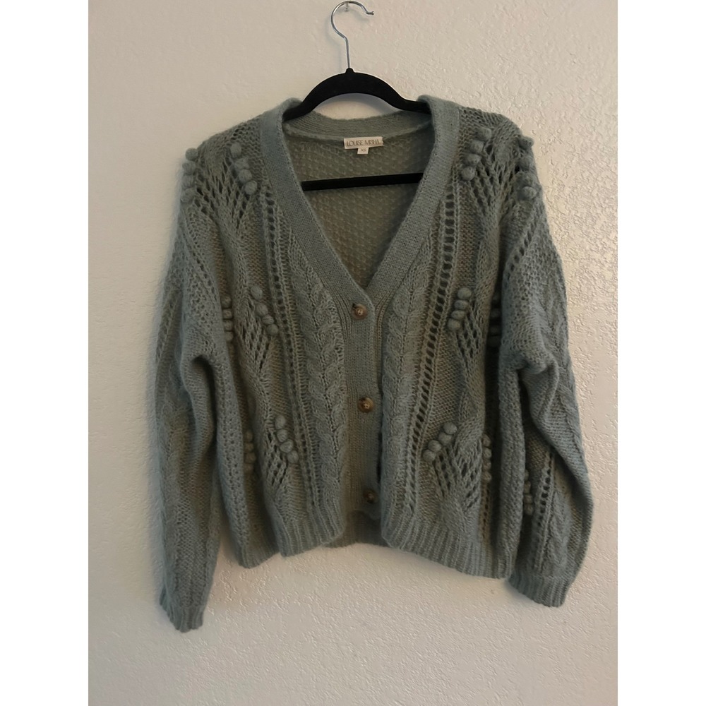 LOUISE MISHA Sage Green Sirika Mohair and Merino Wool Cardigan XS Oversized - Picture 10 of 12